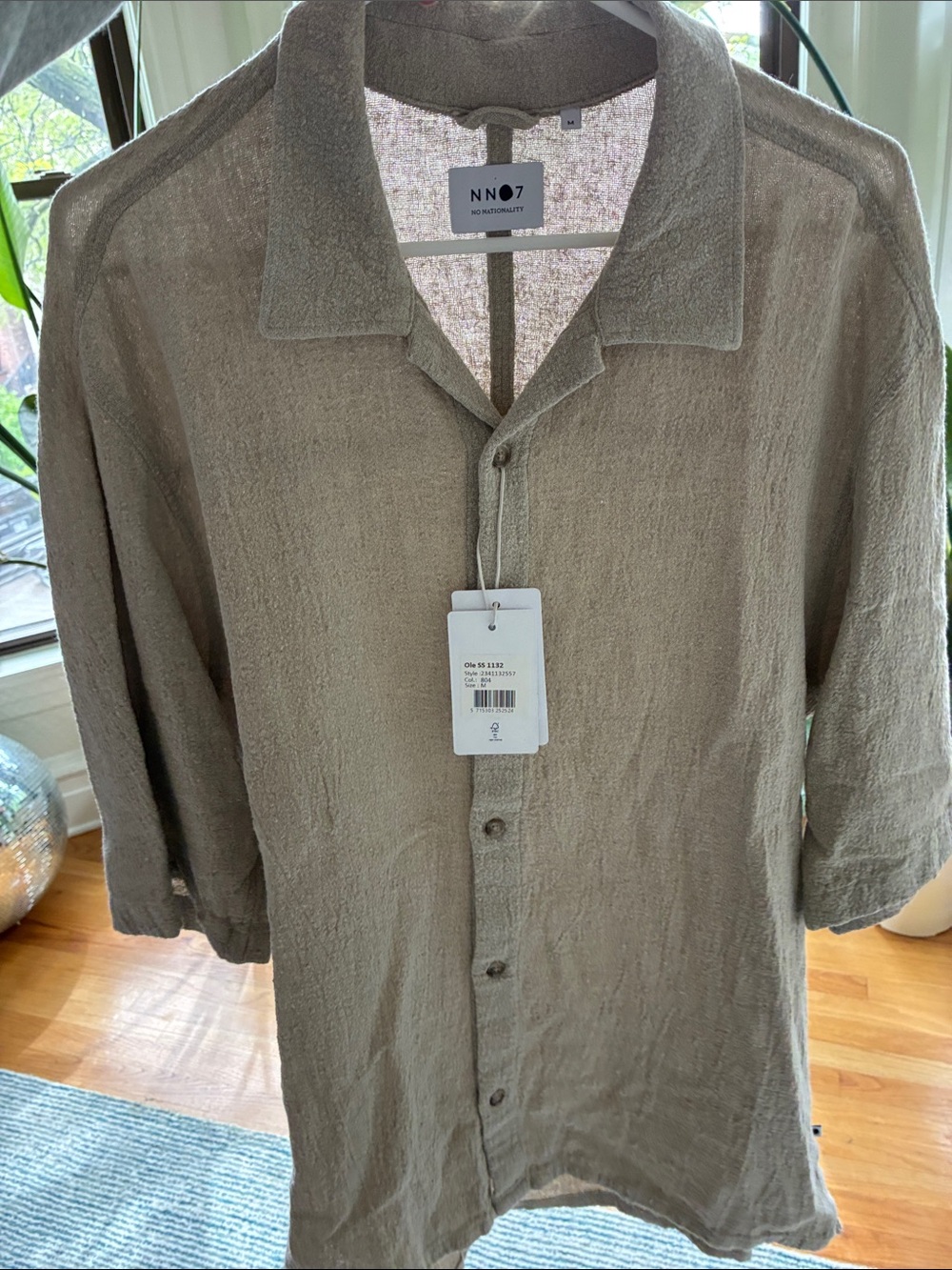 NN07 Men’s Casual Linen Button-Down Shirt in Light Beige - Picture 2 of 5